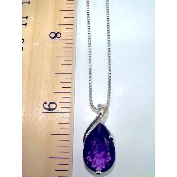 NEW Purple Teardrop Glass Gemstone Silver Chain Necklace Pendant - Picture 8 of 8